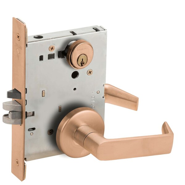 Schlage Grade 1 Entrance Office Mortise Lock, Conventional Cylinder, S123 Keyway, 06 Lever, B Rose, Satin Br L9050P 06B 612 - main